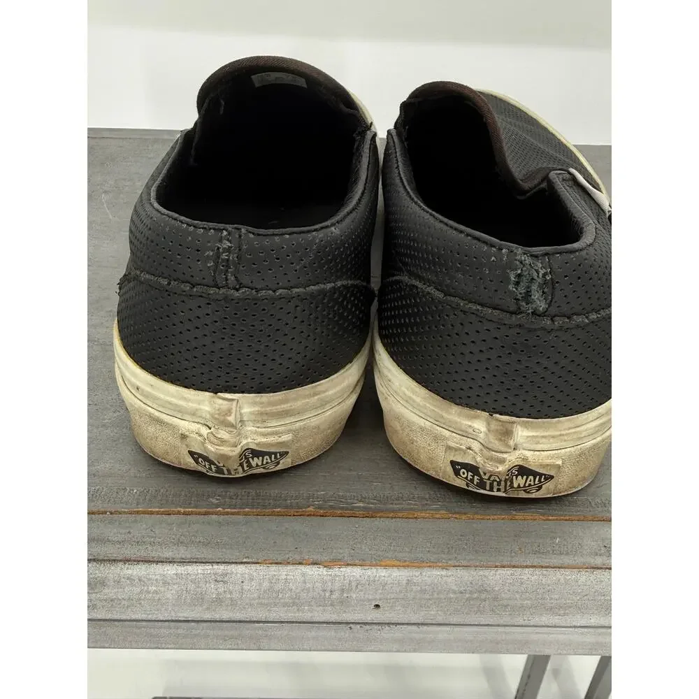 Vans Classic Slip-On Black Perforated Leather Sneakers Women's 7.5 Men's 6 Skate
